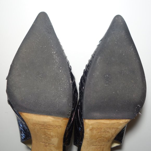 Jimmy Choo Black Stiletto Heels With Pointy Toe & Leather Ankle Strap, Sz 38 - Picture 9 of 12